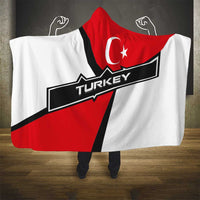 Turkey Flag and Modern Graphic Design Hooded Blanket with Bold Red and Black Elements