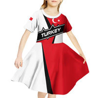 Turkey Flag and Modern Graphic Design Kid Short Sleeve Dress with Bold Red and Black Elements