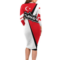 Turkey Flag and Modern Graphic Design Long Sleeve Bodycon Dress with Bold Red and Black Elements