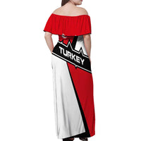 Turkey Flag and Modern Graphic Design Off Shoulder Maxi Dress with Bold Red and Black Elements
