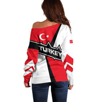 Turkey Flag and Modern Graphic Design Off Shoulder Sweater with Bold Red and Black Elements