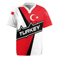 Turkey Flag and Modern Graphic Design Rugby Jersey with Bold Red and Black Elements