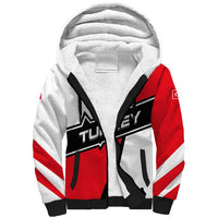 Turkey Flag and Modern Graphic Design Sherpa Hoodie with Bold Red and Black Elements