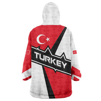 Turkey Flag and Modern Graphic Design Wearable Blanket Hoodie with Bold Red and Black Elements