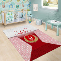 Turkey National Emblem and Cartoon Turkey Bird Area Rug with Red and White Gradient Design
