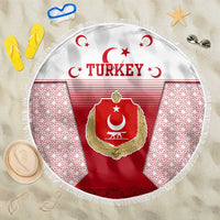 Turkey National Emblem and Cartoon Turkey Bird Beach Blanket with Red and White Gradient Design