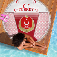 Turkey National Emblem and Cartoon Turkey Bird Beach Blanket with Red and White Gradient Design