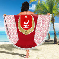 Turkey National Emblem and Cartoon Turkey Bird Beach Blanket with Red and White Gradient Design