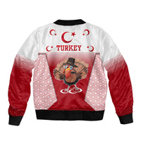 Turkey National Emblem and Cartoon Turkey Bird Bomber Jacket with Red and White Gradient Design