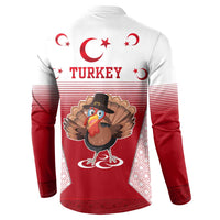 Turkey National Emblem and Cartoon Turkey Bird Button Sweatshirt with Red and White Gradient Design