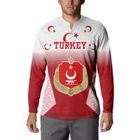 Turkey National Emblem and Cartoon Turkey Bird Button Sweatshirt with Red and White Gradient Design