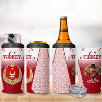 Turkey National Emblem and Cartoon Turkey Bird 4 in 1 Can Cooler Tumbler with Red and White Gradient Design