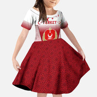 Turkey National Emblem and Cartoon Turkey Bird Family Matching Long Sleeve Bodycon Dress and Hawaiian Shirt with Red and White Gradient Design