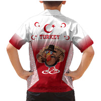 Turkey National Emblem and Cartoon Turkey Bird Family Matching Mermaid Dress and Hawaiian Shirt with Red and White Gradient Design