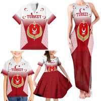 Turkey National Emblem and Cartoon Turkey Bird Family Matching Tank Maxi Dress and Hawaiian Shirt with Red and White Gradient Design