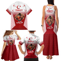 Turkey National Emblem and Cartoon Turkey Bird Family Matching Tank Maxi Dress and Hawaiian Shirt with Red and White Gradient Design