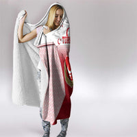 Turkey National Emblem and Cartoon Turkey Bird Hooded Blanket with Red and White Gradient Design