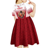 Turkey National Emblem and Cartoon Turkey Bird Kid Short Sleeve Dress with Red and White Gradient Design