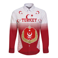 Turkey National Emblem and Cartoon Turkey Bird Long Sleeve Button Shirt with Red and White Gradient Design