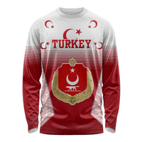 Turkey National Emblem and Cartoon Turkey Bird Long Sleeve Shirt with Red and White Gradient Design
