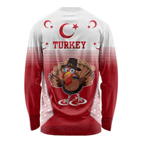Turkey National Emblem and Cartoon Turkey Bird Long Sleeve Shirt with Red and White Gradient Design