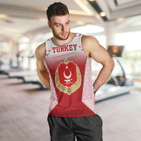 Turkey National Emblem and Cartoon Turkey Bird Men Tank Top with Red and White Gradient Design