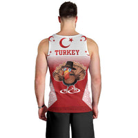 Turkey National Emblem and Cartoon Turkey Bird Men Tank Top with Red and White Gradient Design