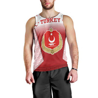 Turkey National Emblem and Cartoon Turkey Bird Men Tank Top with Red and White Gradient Design