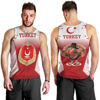 Turkey National Emblem and Cartoon Turkey Bird Men Tank Top with Red and White Gradient Design