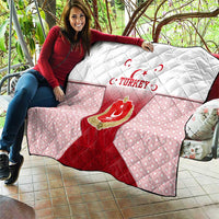 Turkey National Emblem and Cartoon Turkey Bird Quilt with Red and White Gradient Design
