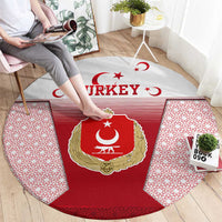 Turkey National Emblem and Cartoon Turkey Bird Round Carpet with Red and White Gradient Design