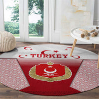 Turkey National Emblem and Cartoon Turkey Bird Round Carpet with Red and White Gradient Design