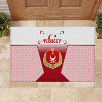 Turkey National Emblem and Cartoon Turkey Bird Rubber Doormat with Red and White Gradient Design