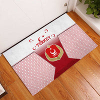 Turkey National Emblem and Cartoon Turkey Bird Rubber Doormat with Red and White Gradient Design