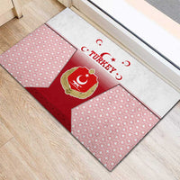 Turkey National Emblem and Cartoon Turkey Bird Rubber Doormat with Red and White Gradient Design