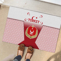 Turkey National Emblem and Cartoon Turkey Bird Rubber Doormat with Red and White Gradient Design