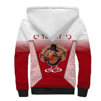 Turkey National Emblem and Cartoon Turkey Bird Sherpa Hoodie with Red and White Gradient Design