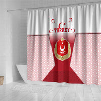 Turkey National Emblem and Cartoon Turkey Bird Shower Curtain with Red and White Gradient Design