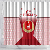 Turkey National Emblem and Cartoon Turkey Bird Shower Curtain with Red and White Gradient Design