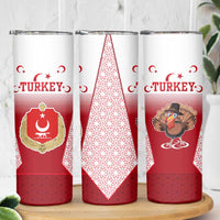 Turkey National Emblem and Cartoon Turkey Bird Skinny Tumbler with Red and White Gradient Design