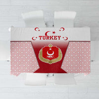 Turkey National Emblem and Cartoon Turkey Bird Tablecloth with Red and White Gradient Design