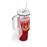 Turkey National Emblem and Cartoon Turkey Bird Tumbler With Handle with Red and White Gradient Design