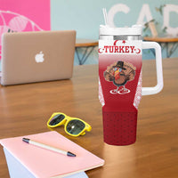 Turkey National Emblem and Cartoon Turkey Bird Tumbler With Handle with Red and White Gradient Design