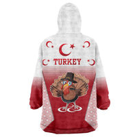 Turkey National Emblem and Cartoon Turkey Bird Wearable Blanket Hoodie with Red and White Gradient Design