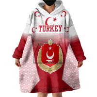 Turkey National Emblem and Cartoon Turkey Bird Wearable Blanket Hoodie with Red and White Gradient Design