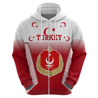 Turkey National Emblem and Cartoon Turkey Bird Zip Hoodie with Red and White Gradient Design
