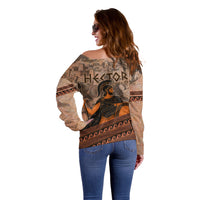 Hector Of Troy Off Shoulder Sweater Ancient Greek Mythology Pottery Trojan Warrior