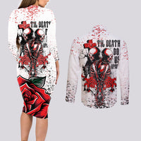 Skeleton Love Couples Matching Long Sleeve Bodycon Dress and Long Sleeve Button Shirts Til Death Do Us Apart - Wonder Print Shop