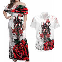 Skeleton Love Couples Matching Off Shoulder Maxi Dress and Hawaiian Shirt Til Death Do Us Apart - Wonder Print Shop