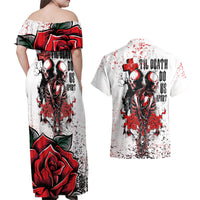 Skeleton Love Couples Matching Off Shoulder Maxi Dress and Hawaiian Shirt Til Death Do Us Apart - Wonder Print Shop